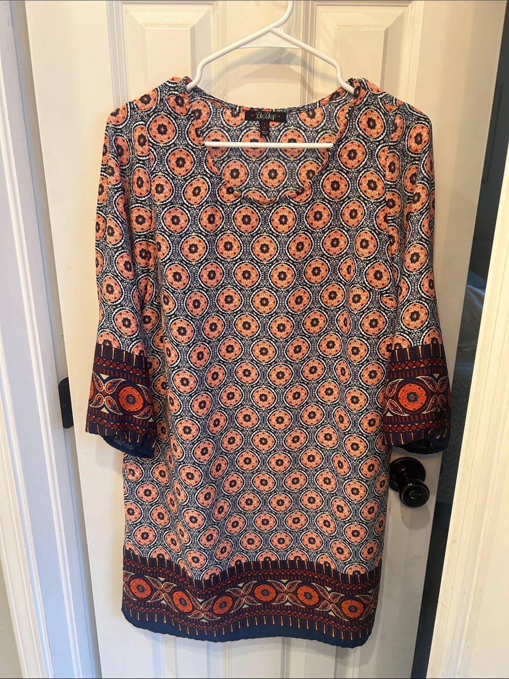 BeBop Orange and Navy Medallion shift Dress